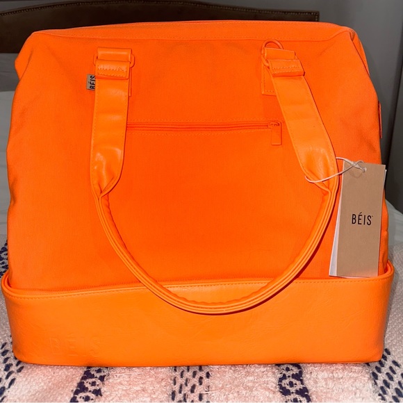 BEIS Handbags - NWT Mini Weekender luggage carry-on bag tote suitcase duffle CREAMSICLE neon